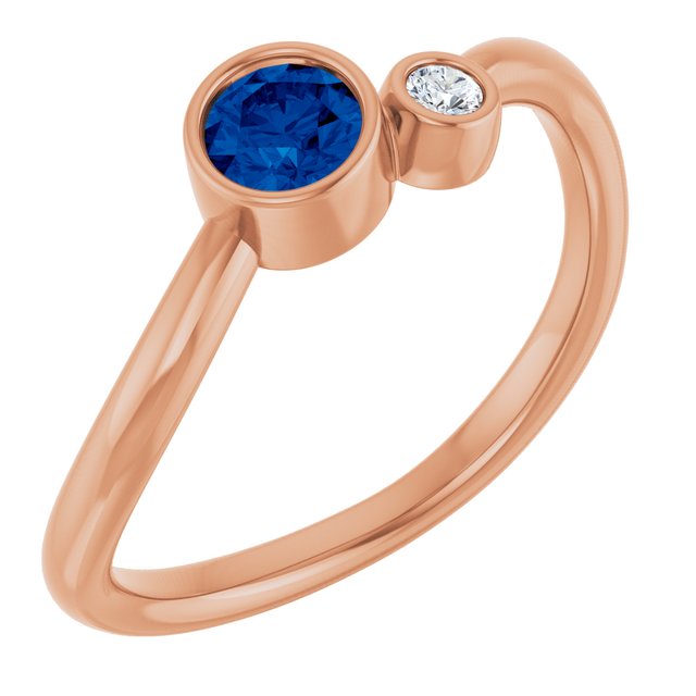 14K Rose 4 mm Natural Blue Sapphire & .03 CT Natural Diamond Ring